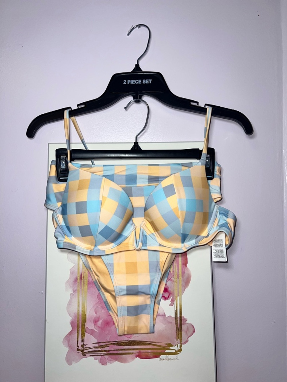 Cupshe Yellow & Light Blue Checkered Bikini Set
